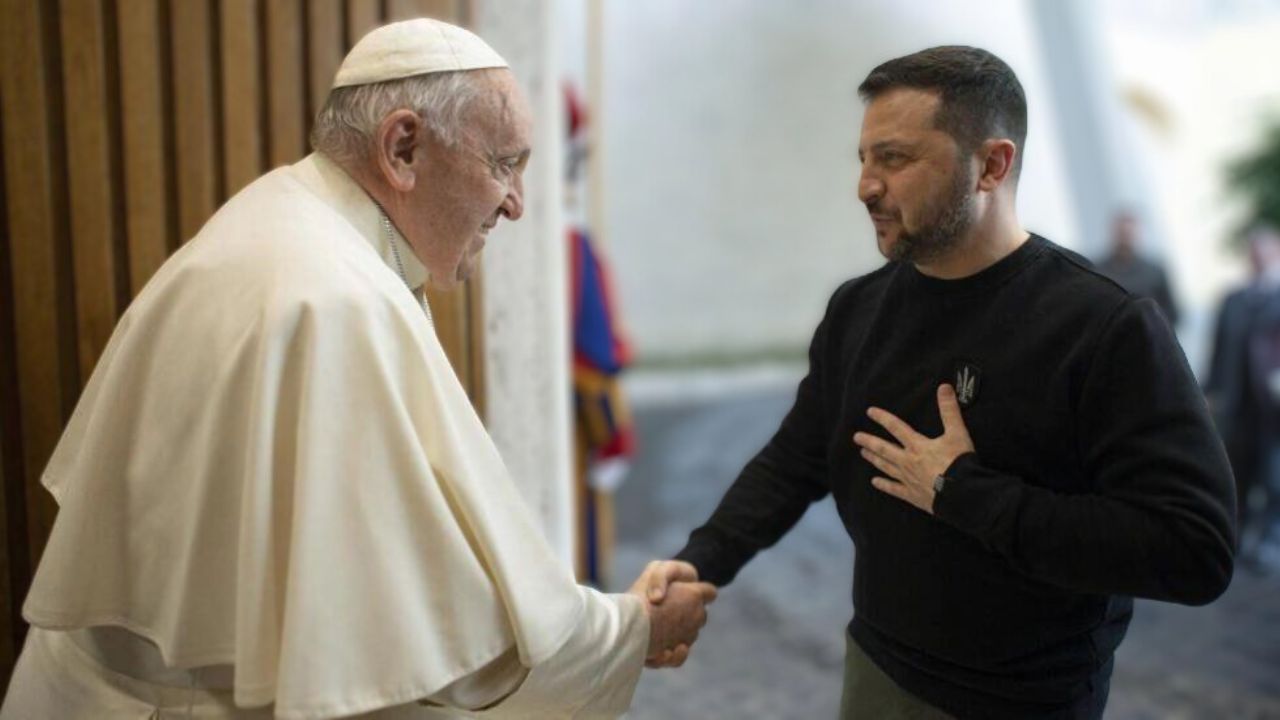 A protective vest worn by a Ukrainian soldier was given to Pope Francis by Volodymyr Zelensky