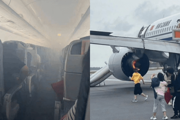 Due to an engine fire, an Air China flight makes an emergency landing