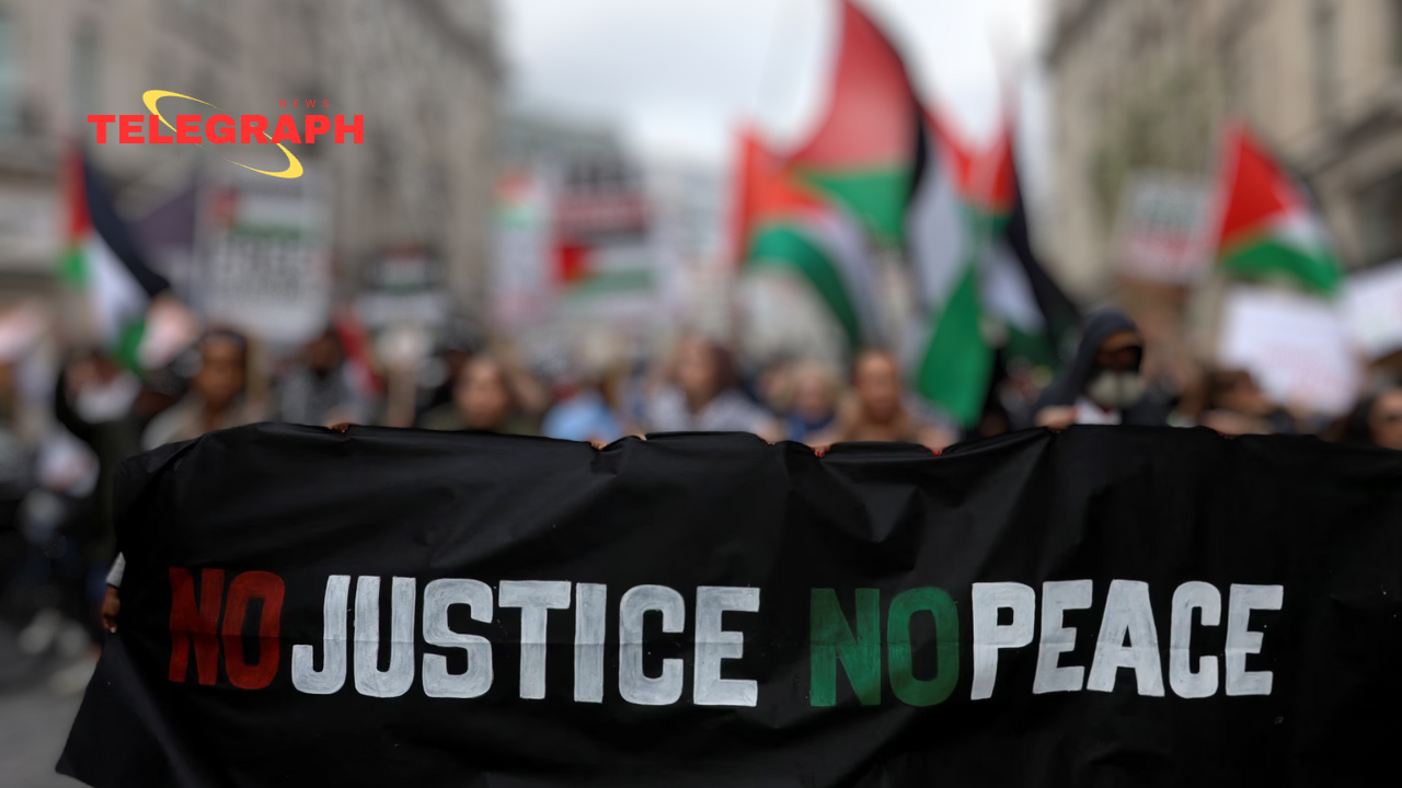Thousands attend a pro-Hamas march in London today